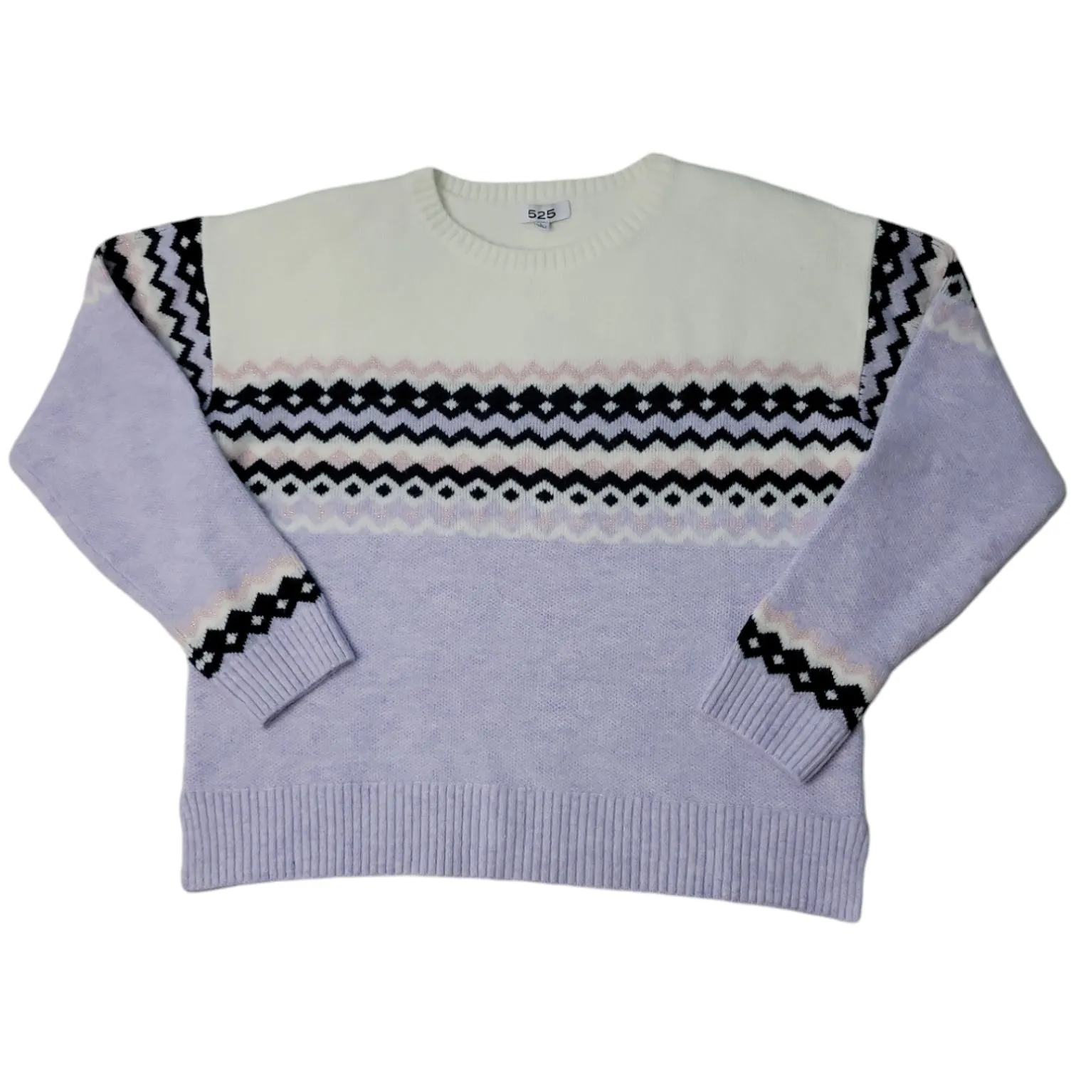 525 Women's Super Soft Crewneck Pullover Lurex Fairisle Sweater