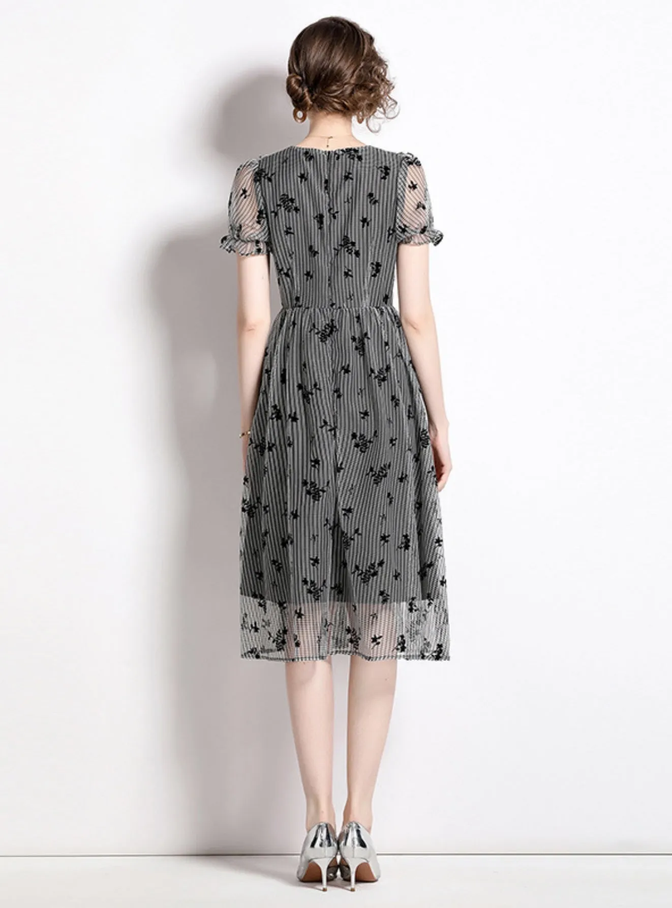 A-Line Print Puff Sleeve Dress