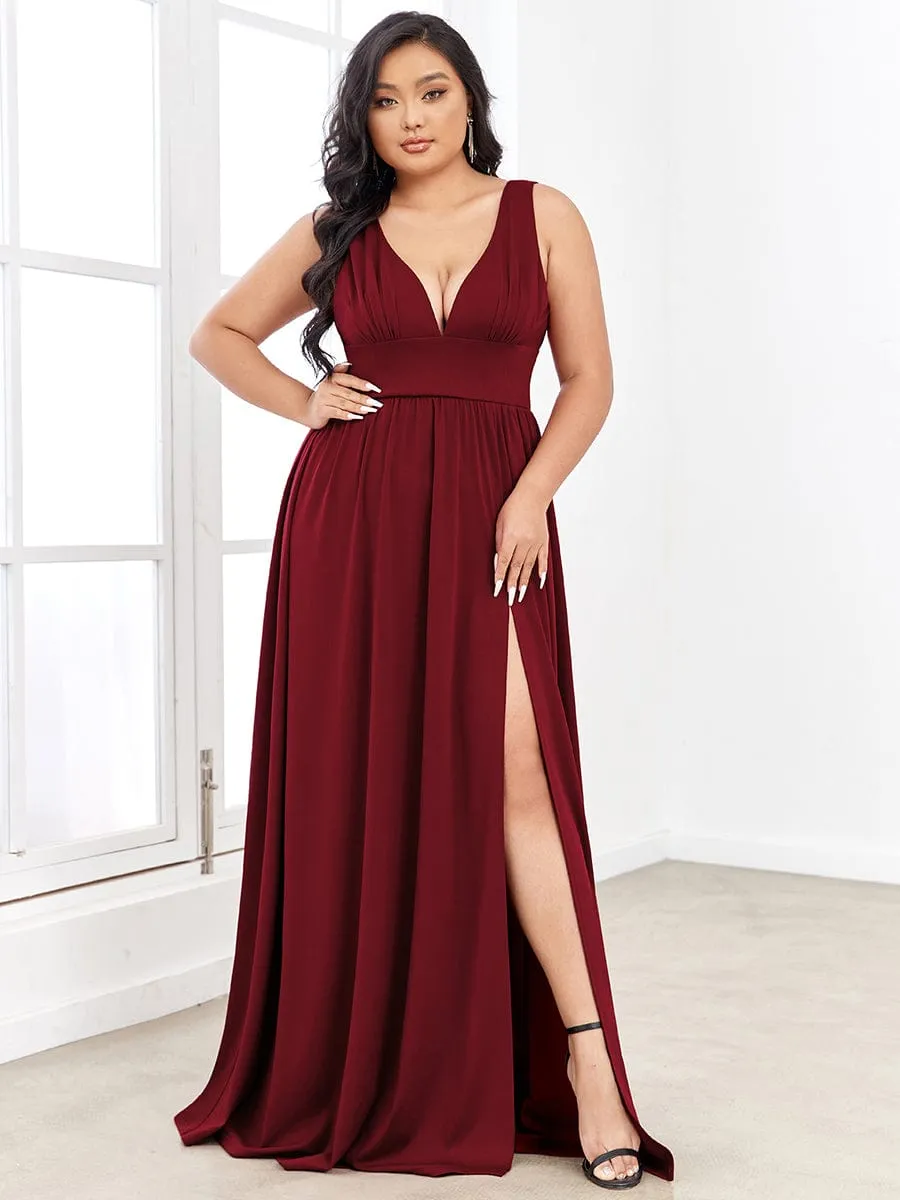 A Line Sleeveless Bridesmaid Dresses with Deep V Neck - Elegant and Stylish