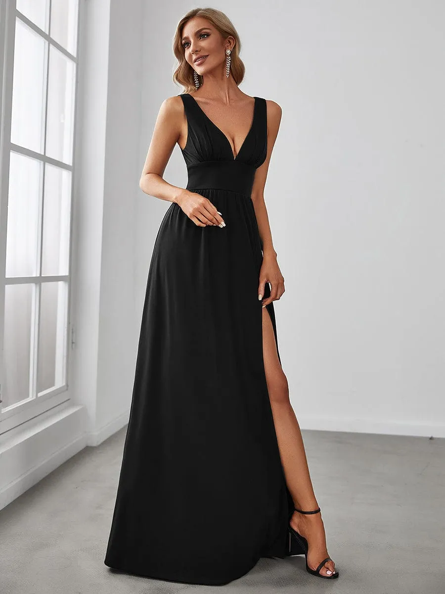 A Line Sleeveless Bridesmaid Dresses with Deep V Neck - Elegant and Stylish