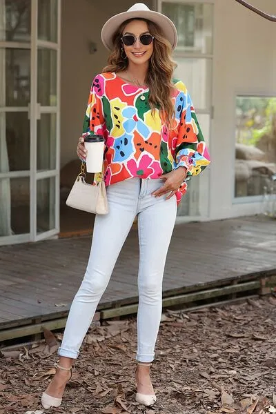 Abstract Lantern Sleeve Blouse