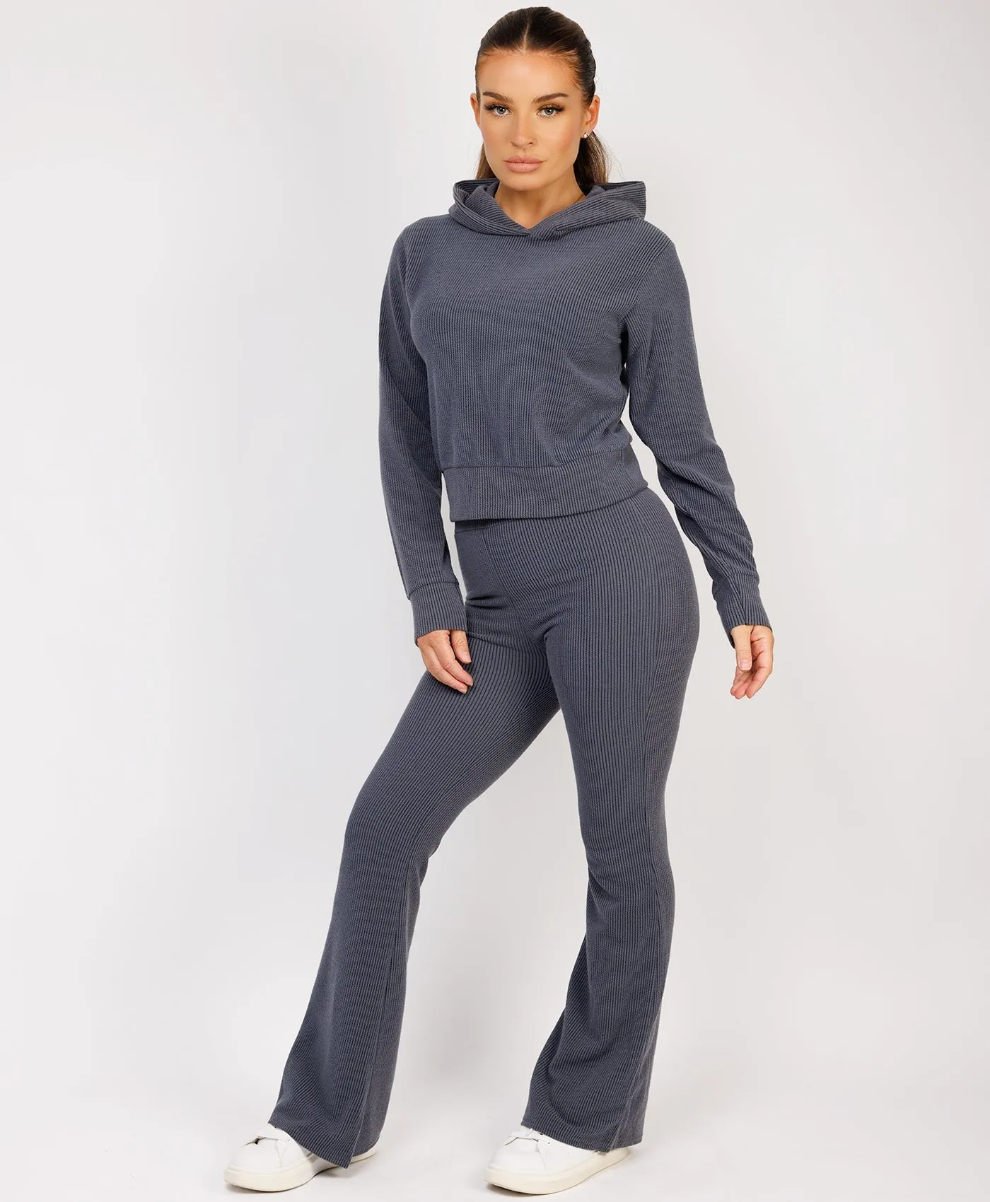 Airforce Ribbed Hoody & Skinny Flare Trousers Loungewear Set