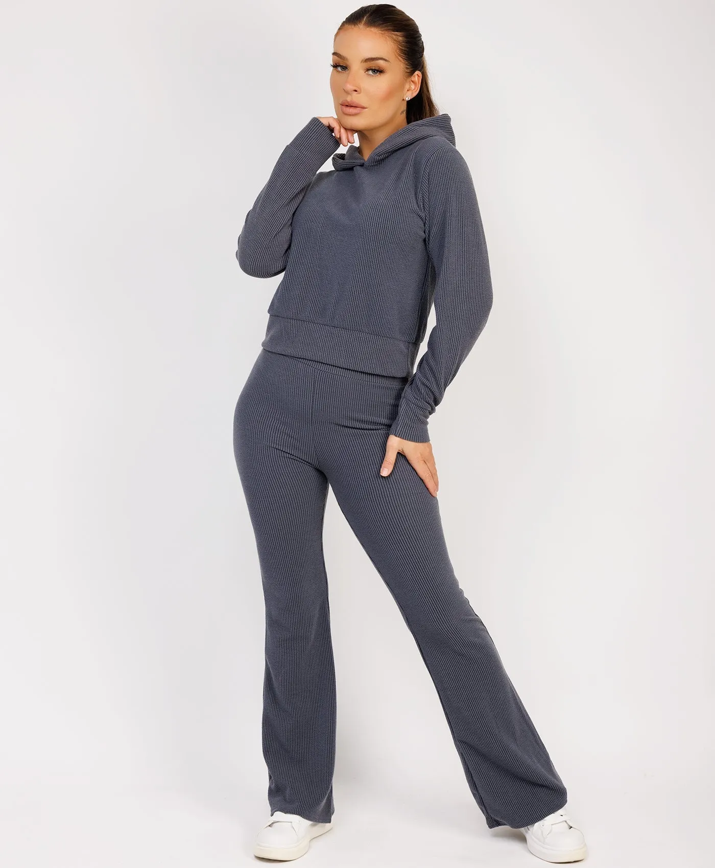 Airforce Ribbed Hoody & Skinny Flare Trousers Loungewear Set