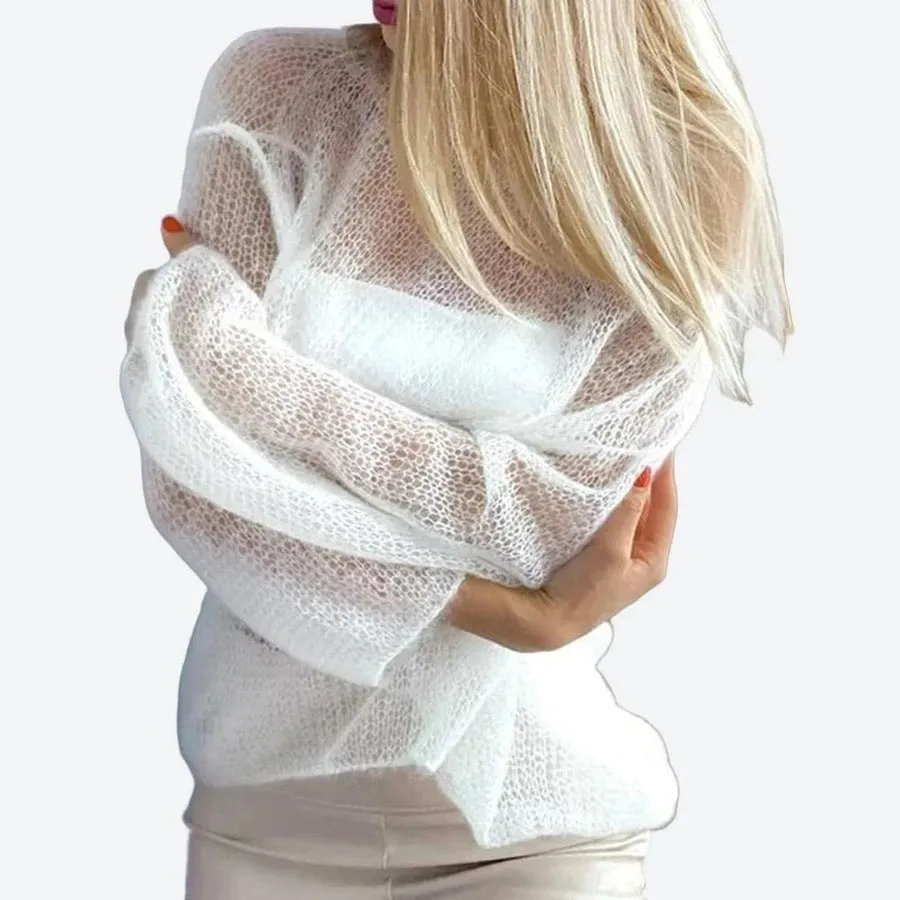 Airy Off-Shoulder Sheer Sweaters