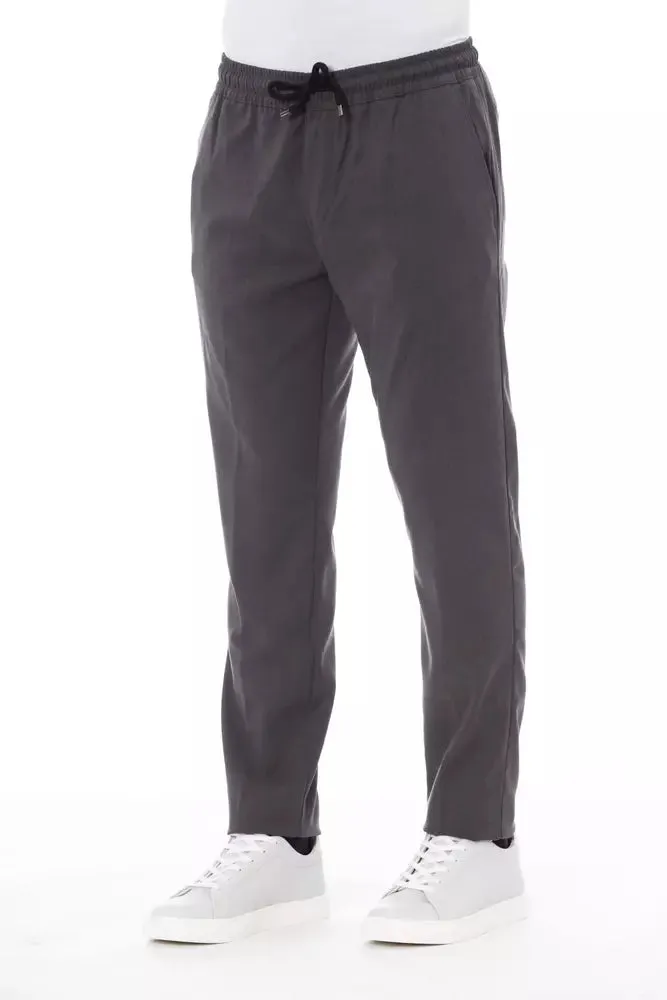 Alpha Studio Sleek Drawstring Trousers in Timeless Gray