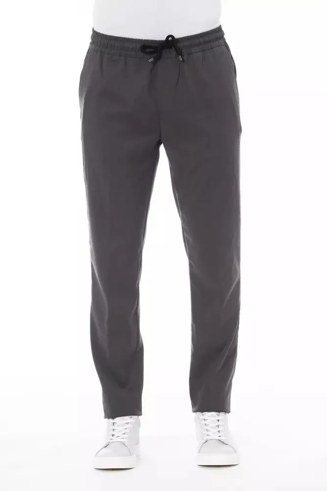 Alpha Studio Sleek Drawstring Trousers in Timeless Gray