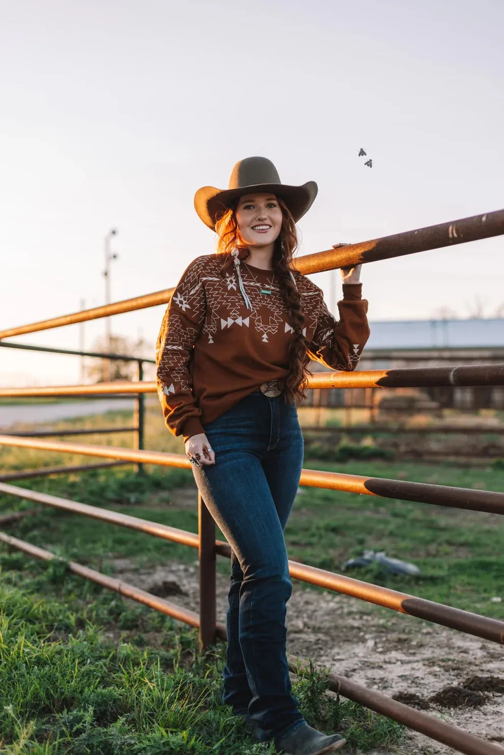 Aztec Embroidered Sweater - Rust