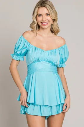 Baby Blue Off-Shoulder Tie Back Romper