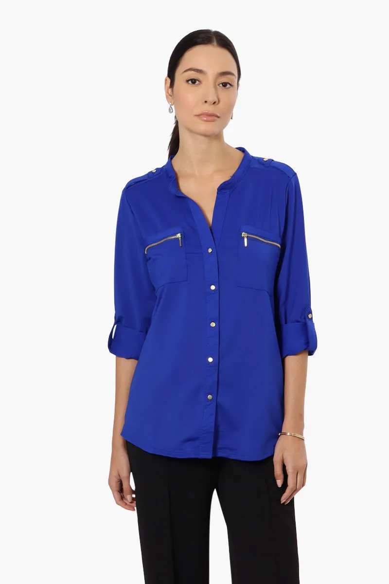 Beechers Brook Zip Pocket Roll Up Sleeve Shirt - Blue