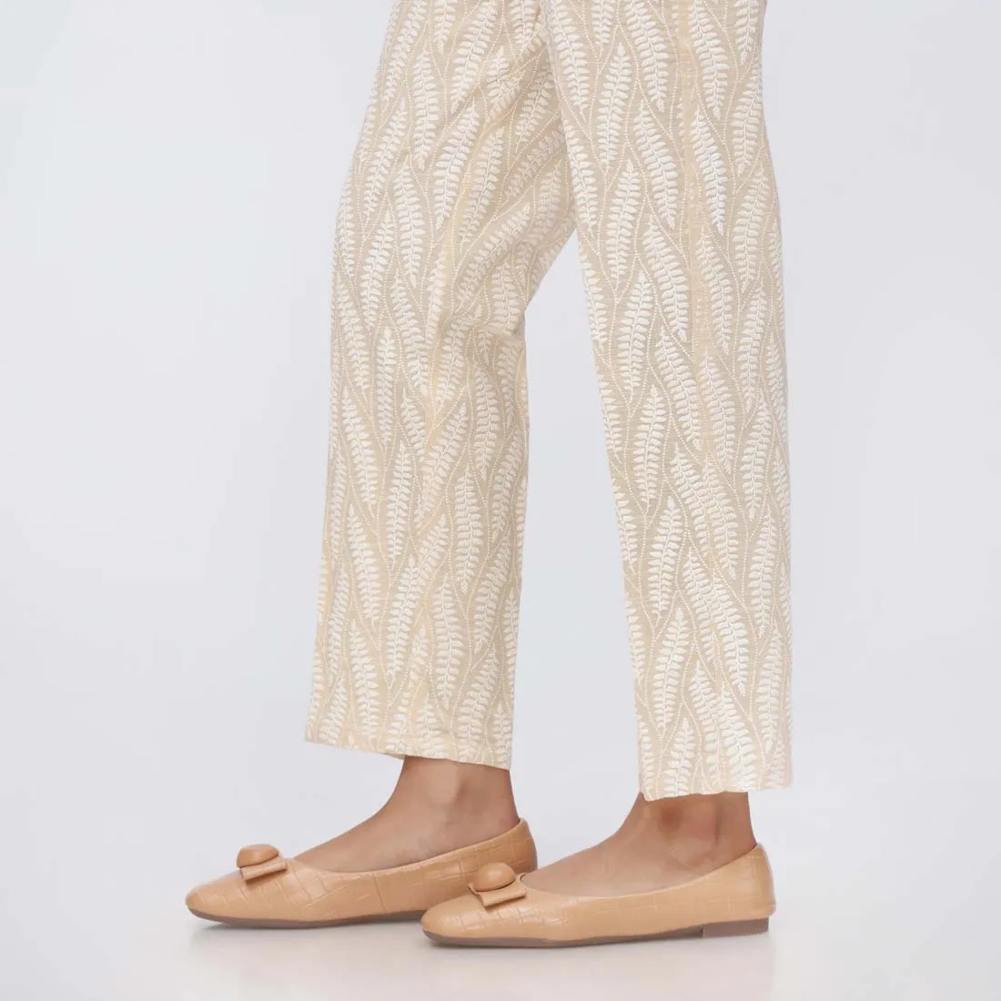 Beige Puff Printed Khaddar Slim Fit Trouser PW3601