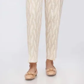 Beige Puff Printed Khaddar Slim Fit Trouser PW3601