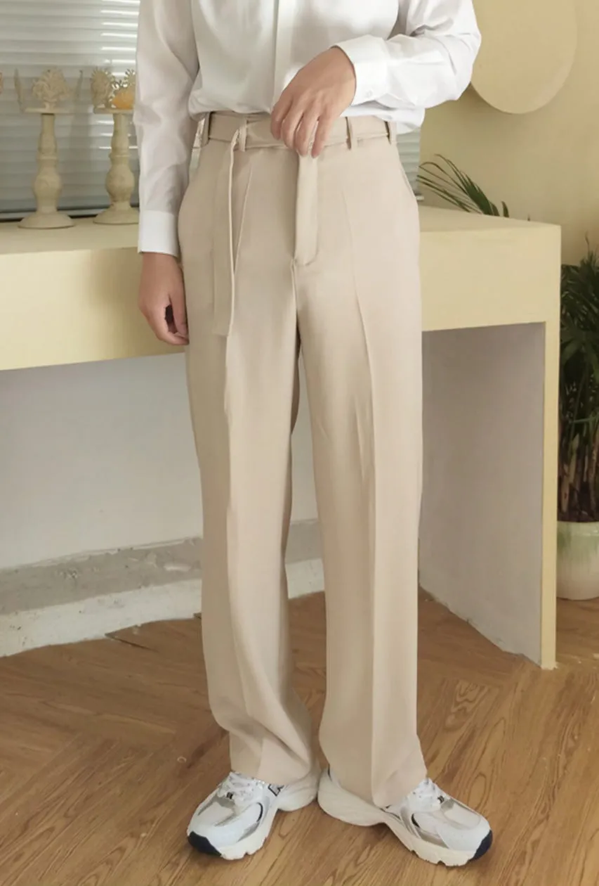 Belted iron-free Wide-Leg casual trousers