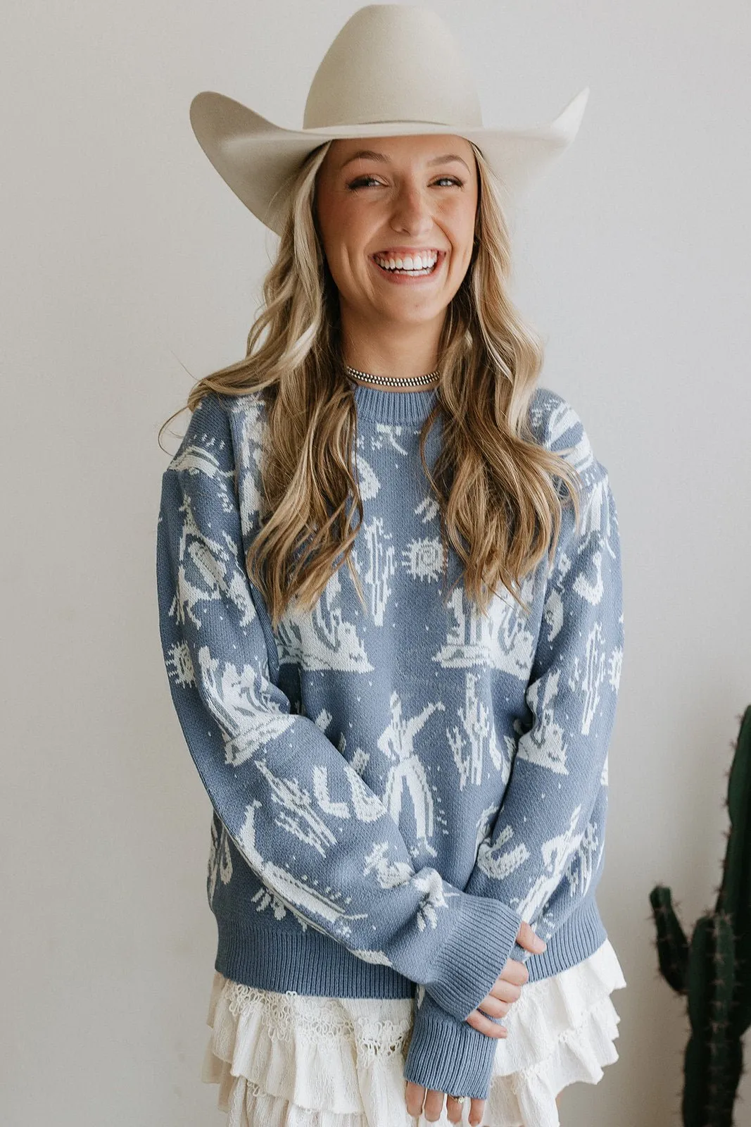 Blue Western Knitted Sweater