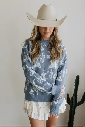 Blue Western Knitted Sweater