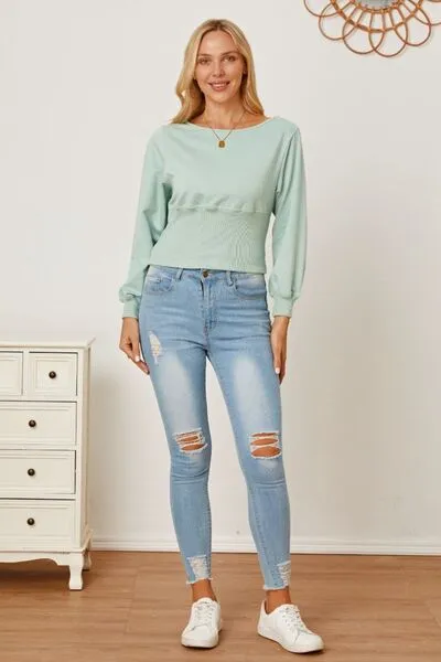 Boat Neck Lantern Sleeve Blouse