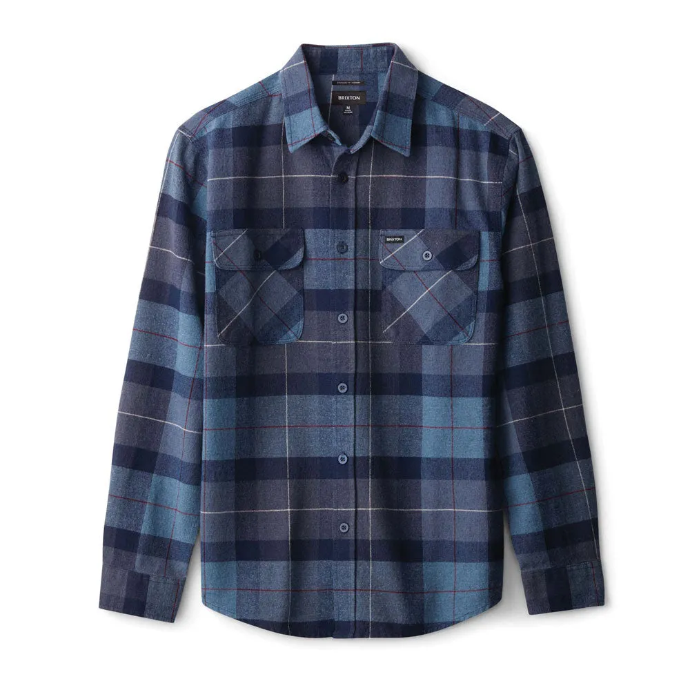 Brixton Bowery Flannel Long Sleeve Shirt Navy Carolina Blue