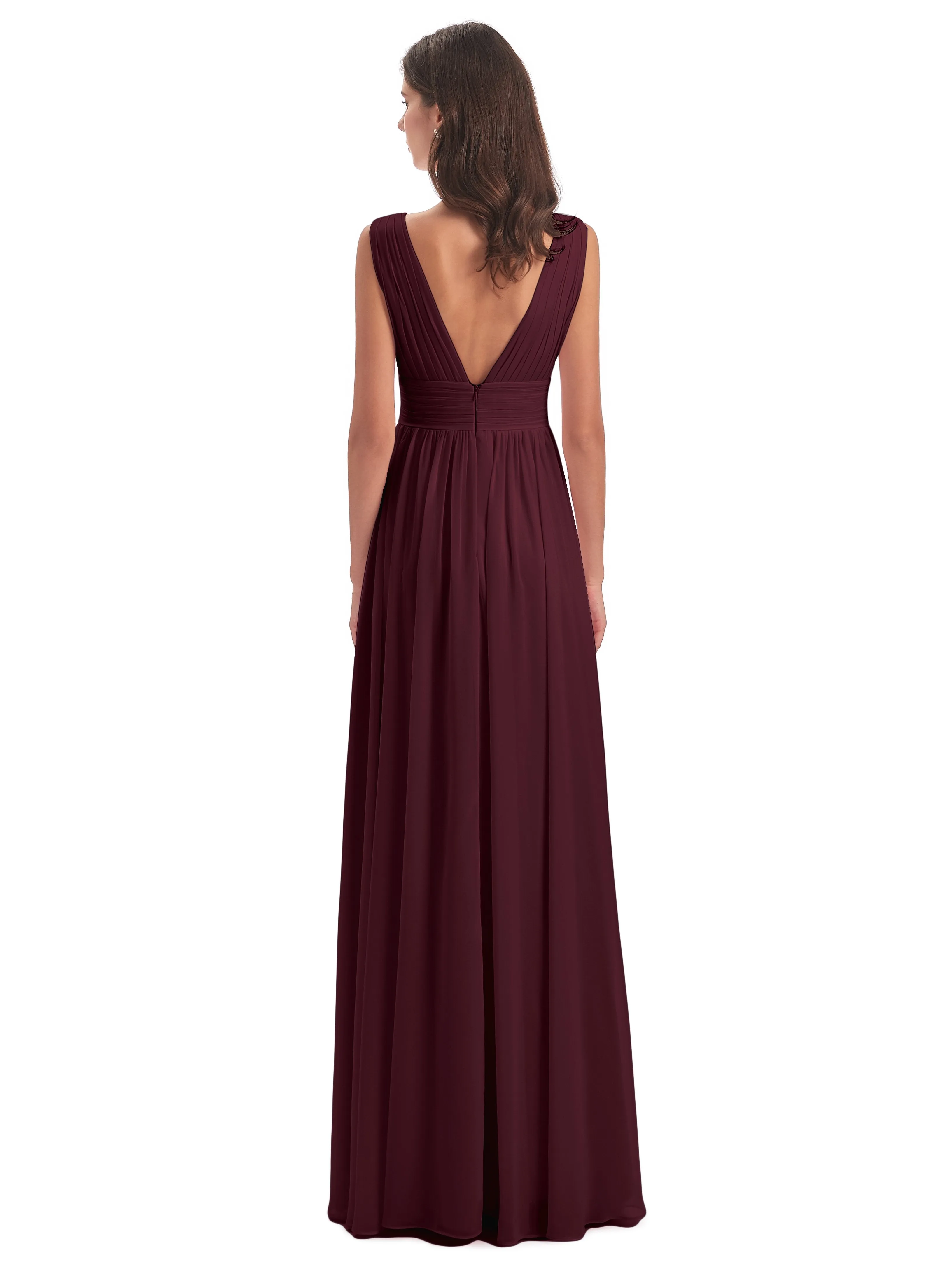 Cabernet Color Bridesmaid Dresses Charming Chiffon V Neck Split Long Bridesmaid Dresses