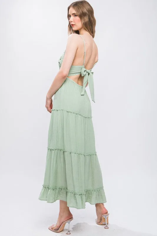 Celery Crochet Layered Panels Long Dress