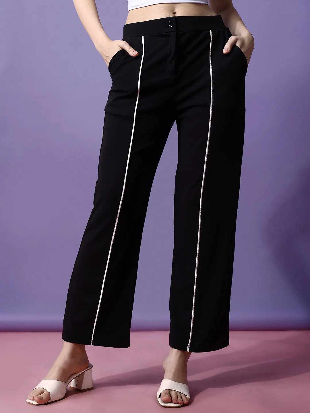 Chic Black with White Stripes Trousers