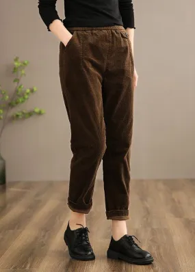 Chic Spring Women Trousers Vintage Chocolate Sewing Elastic Waist Patchwork Pant