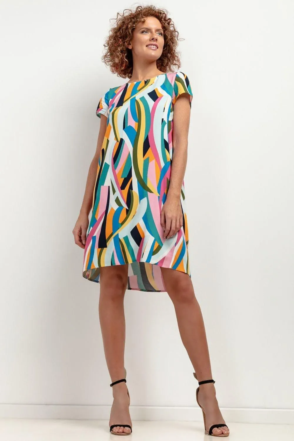 Chic Viscose Midi Dress with Distinctive Pattern Accents