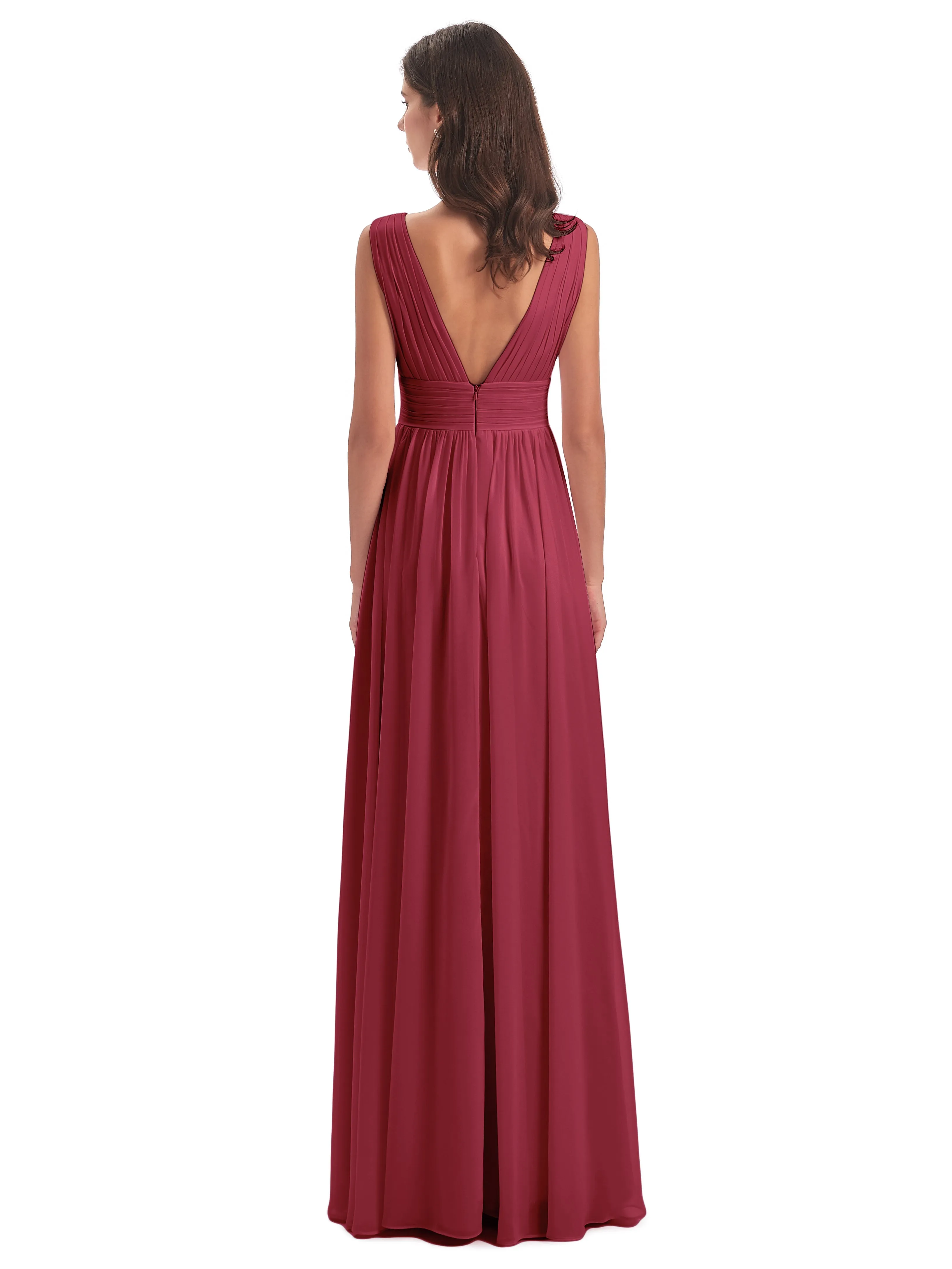 Cinnamon Rose Bridesmaid Dress Charming Chiffon V Neck Split Long Bridesmaid Dresses