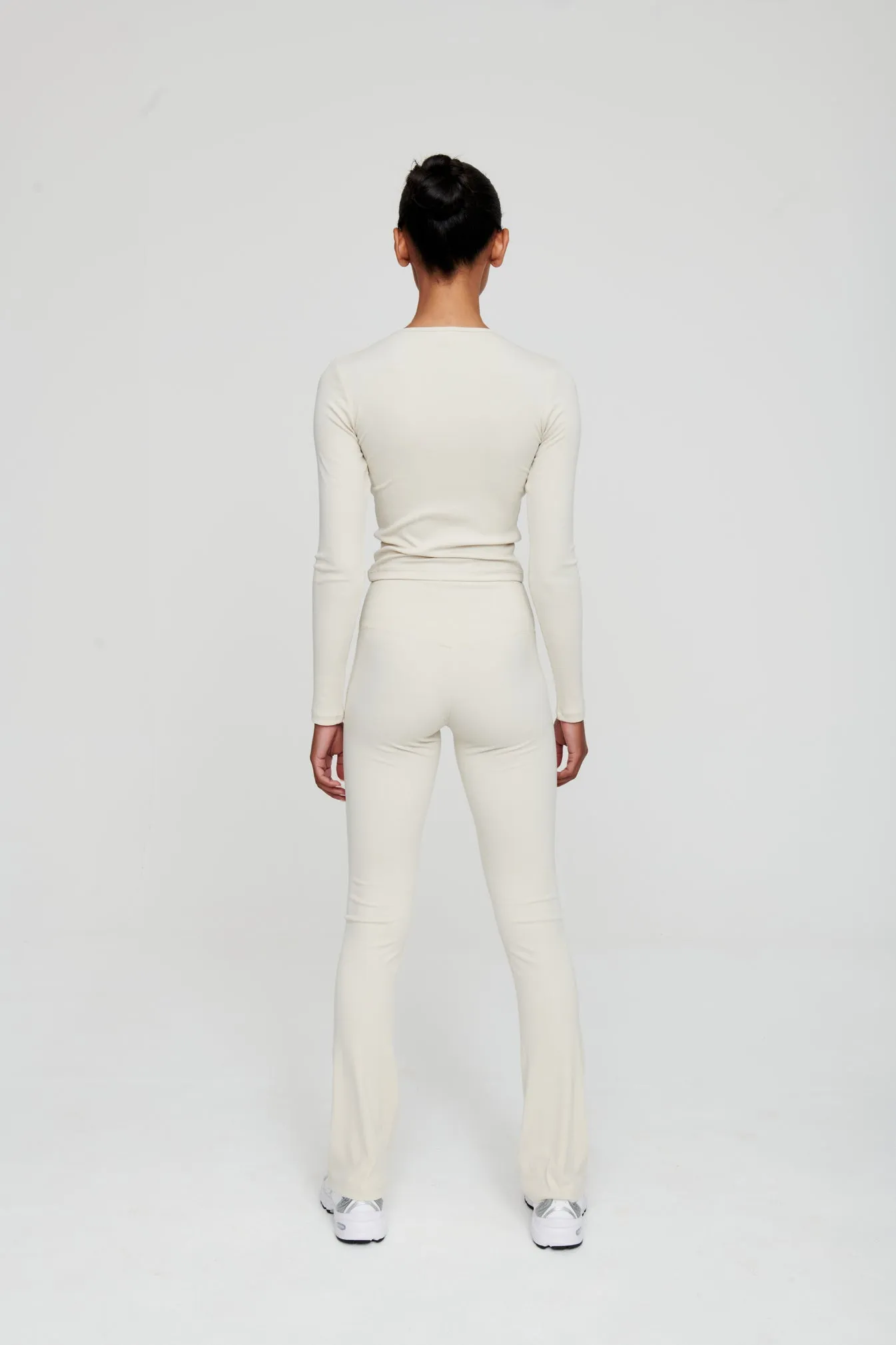 Dove White Ribbed Flare Trousers