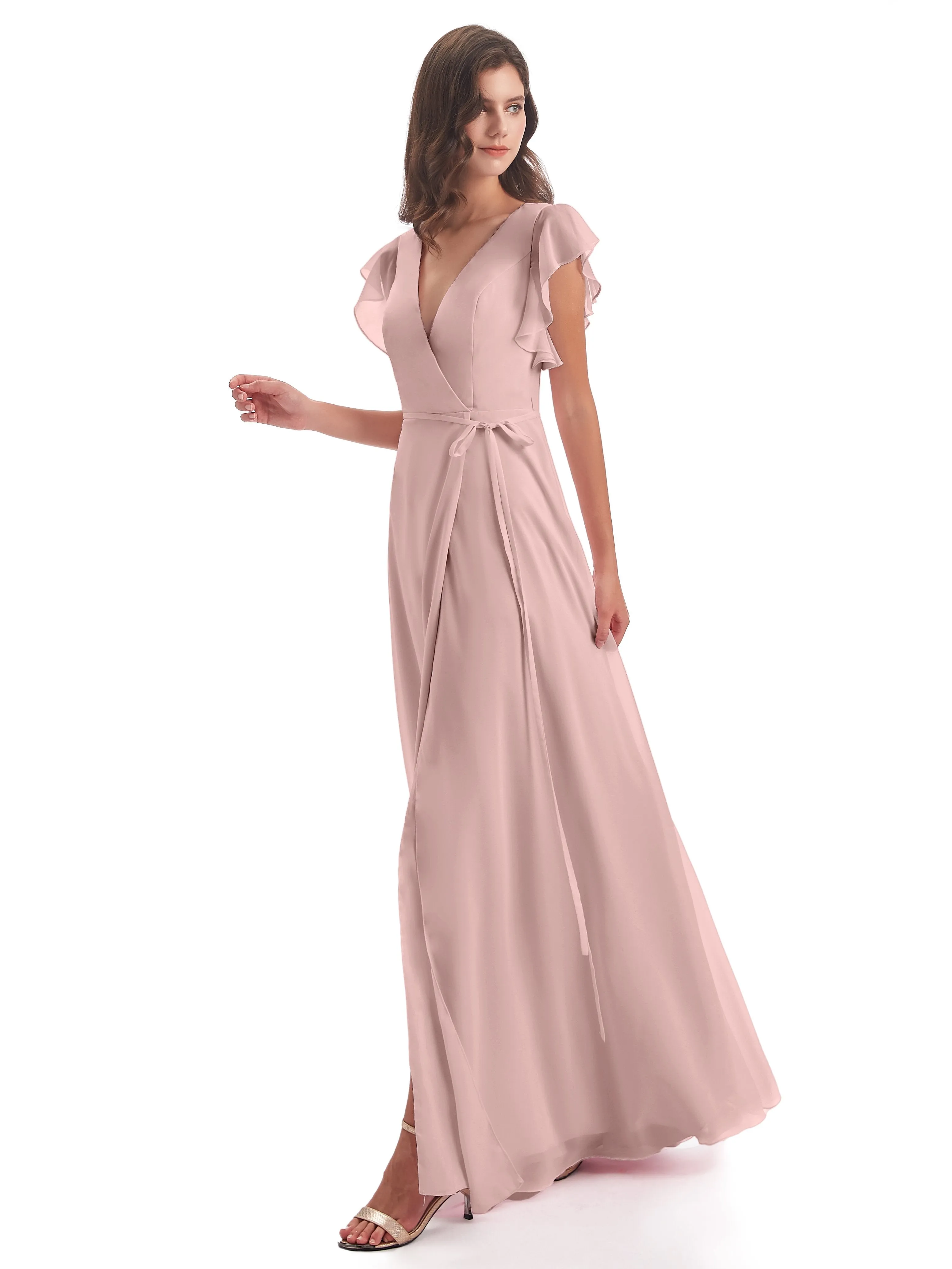 Dusty Rose Pink Bridesmaid Dresses Hope Charming V Neck Long Chiffon Bridesmaid Dresses