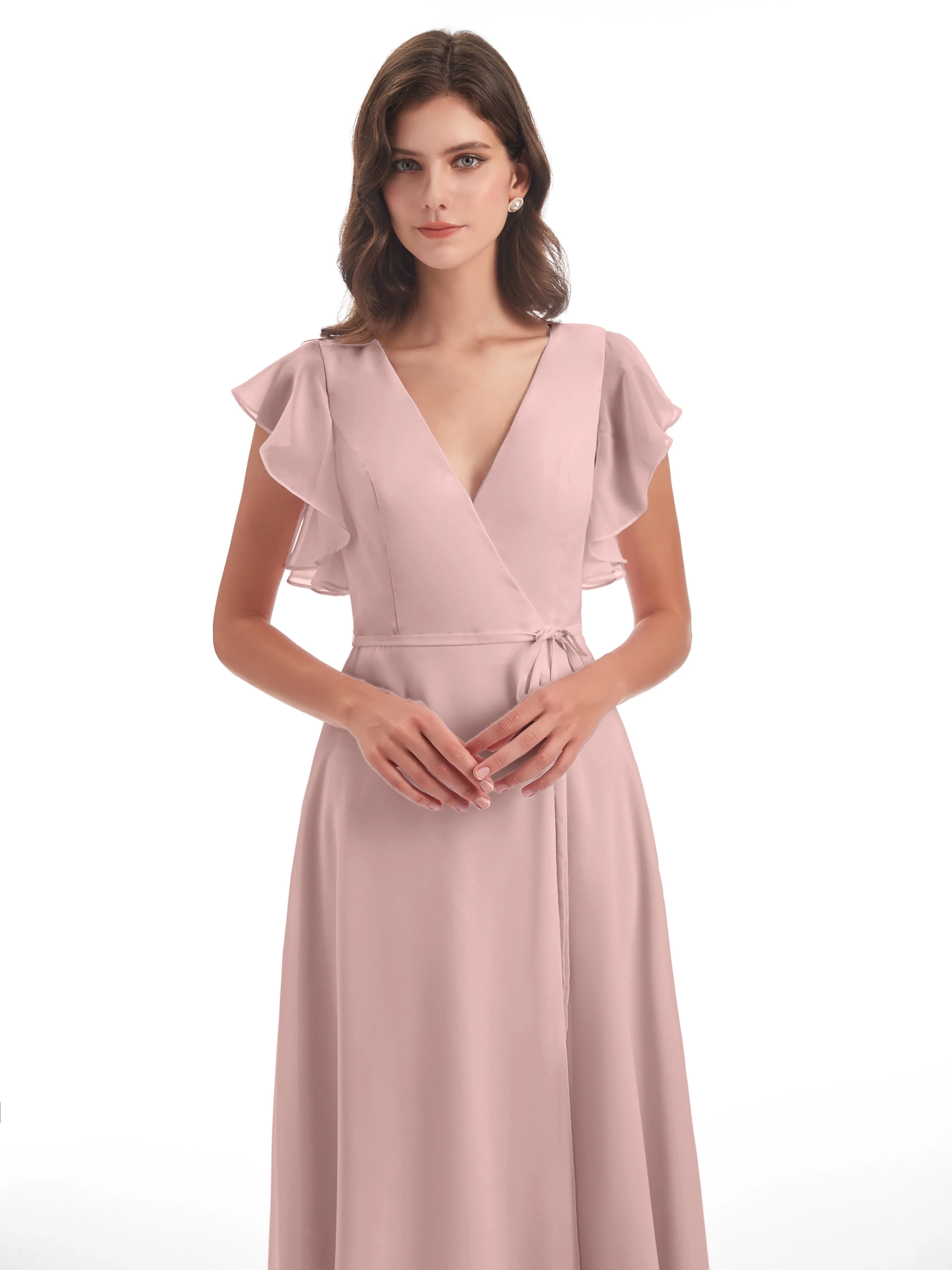 Dusty Rose Pink Bridesmaid Dresses Hope Charming V Neck Long Chiffon Bridesmaid Dresses