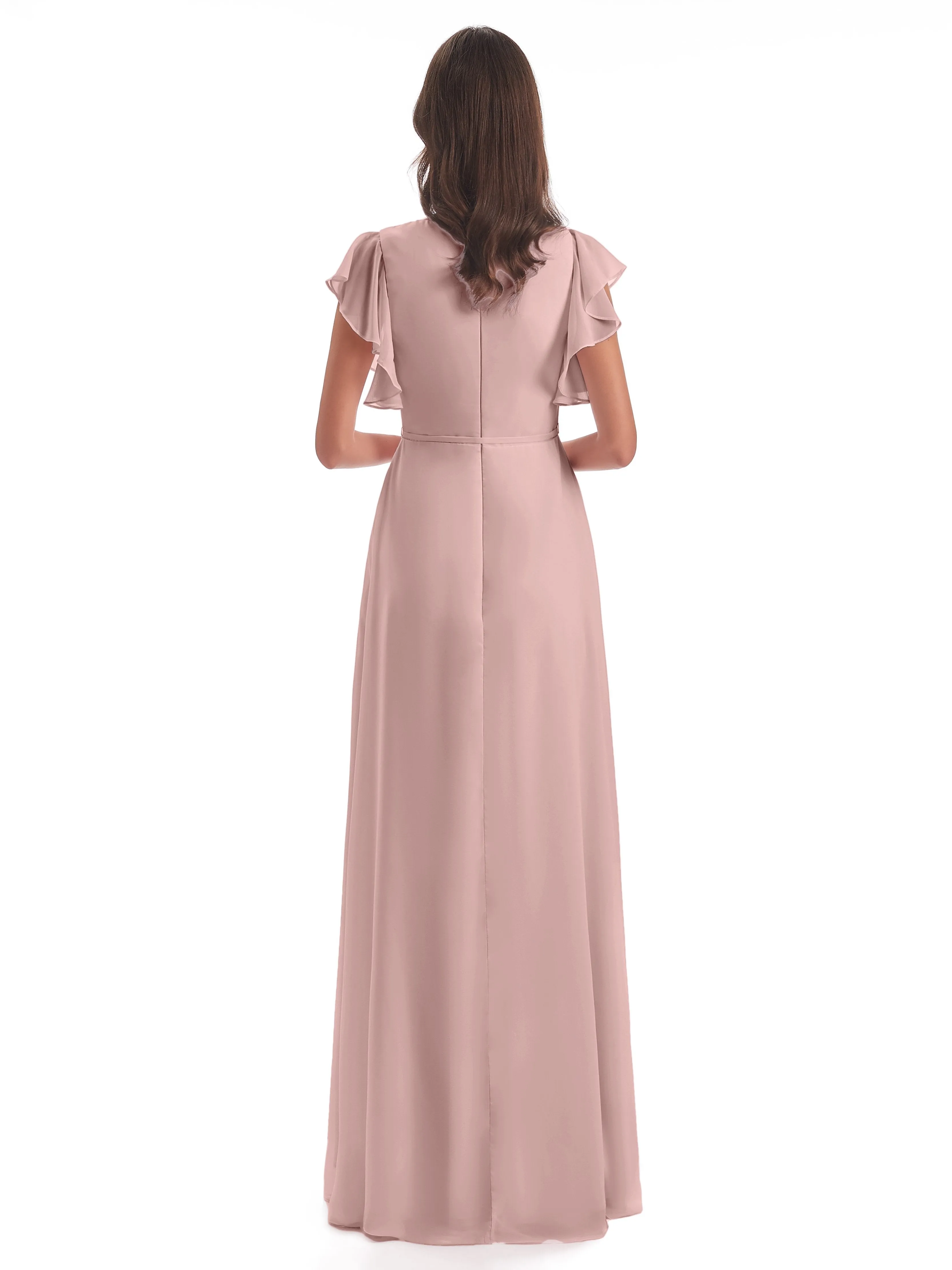 Dusty Rose Pink Bridesmaid Dresses Hope Charming V Neck Long Chiffon Bridesmaid Dresses