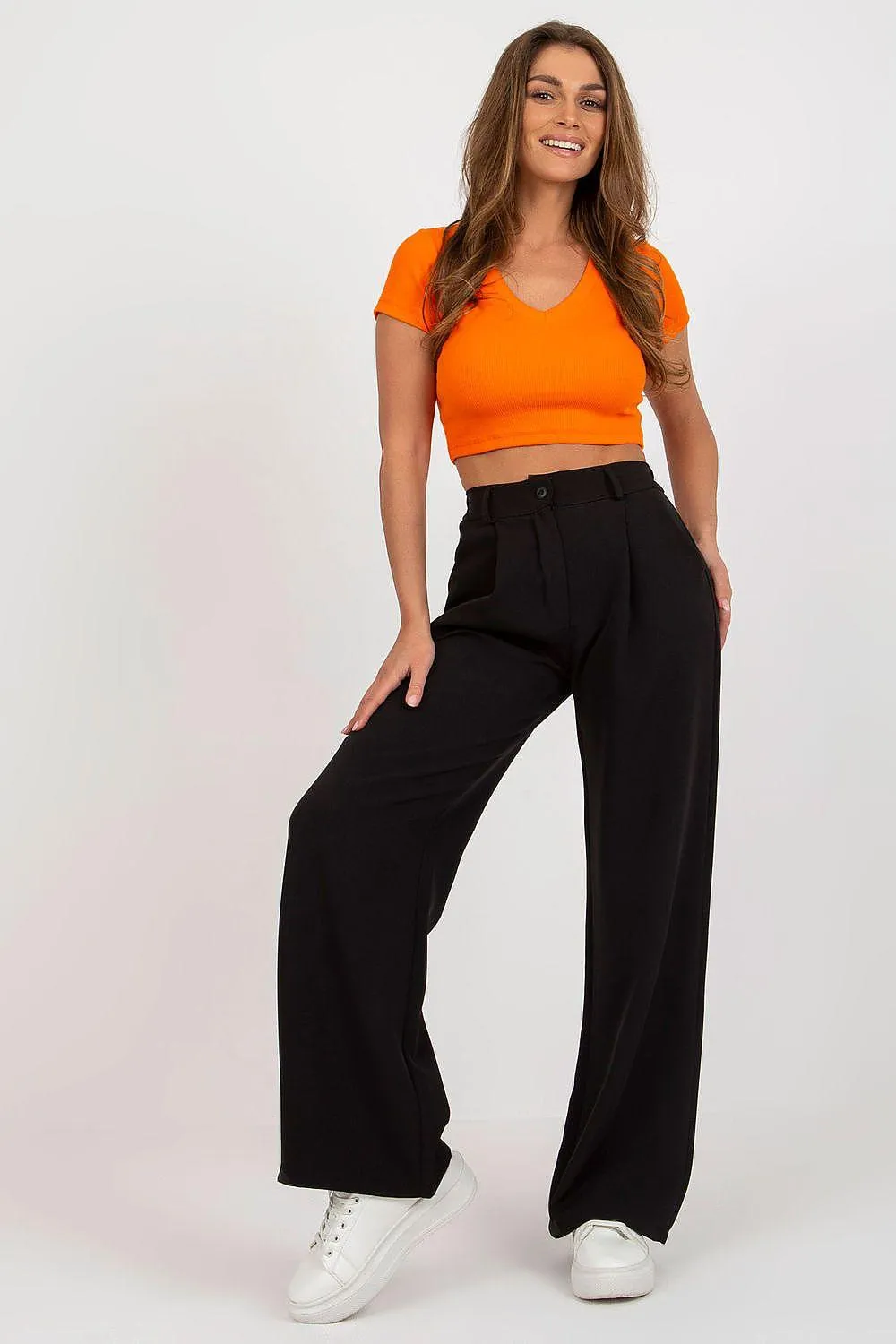 Elegant High-Waisted Pleated Trousers by Italian Moda