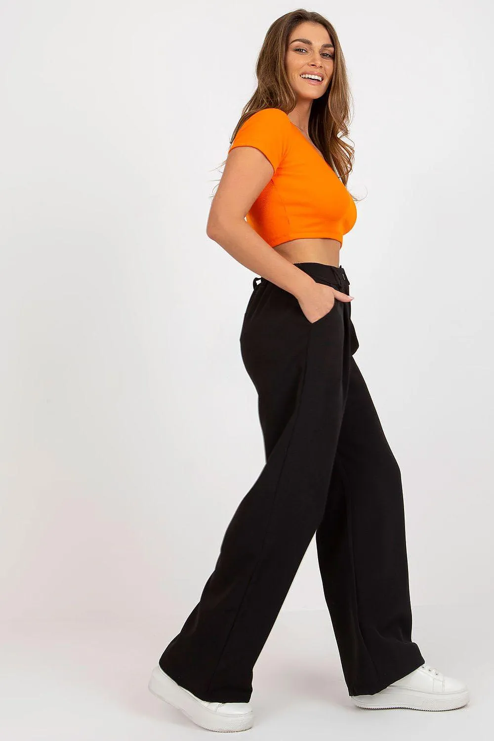 Elegant High-Waisted Pleated Trousers by Italian Moda