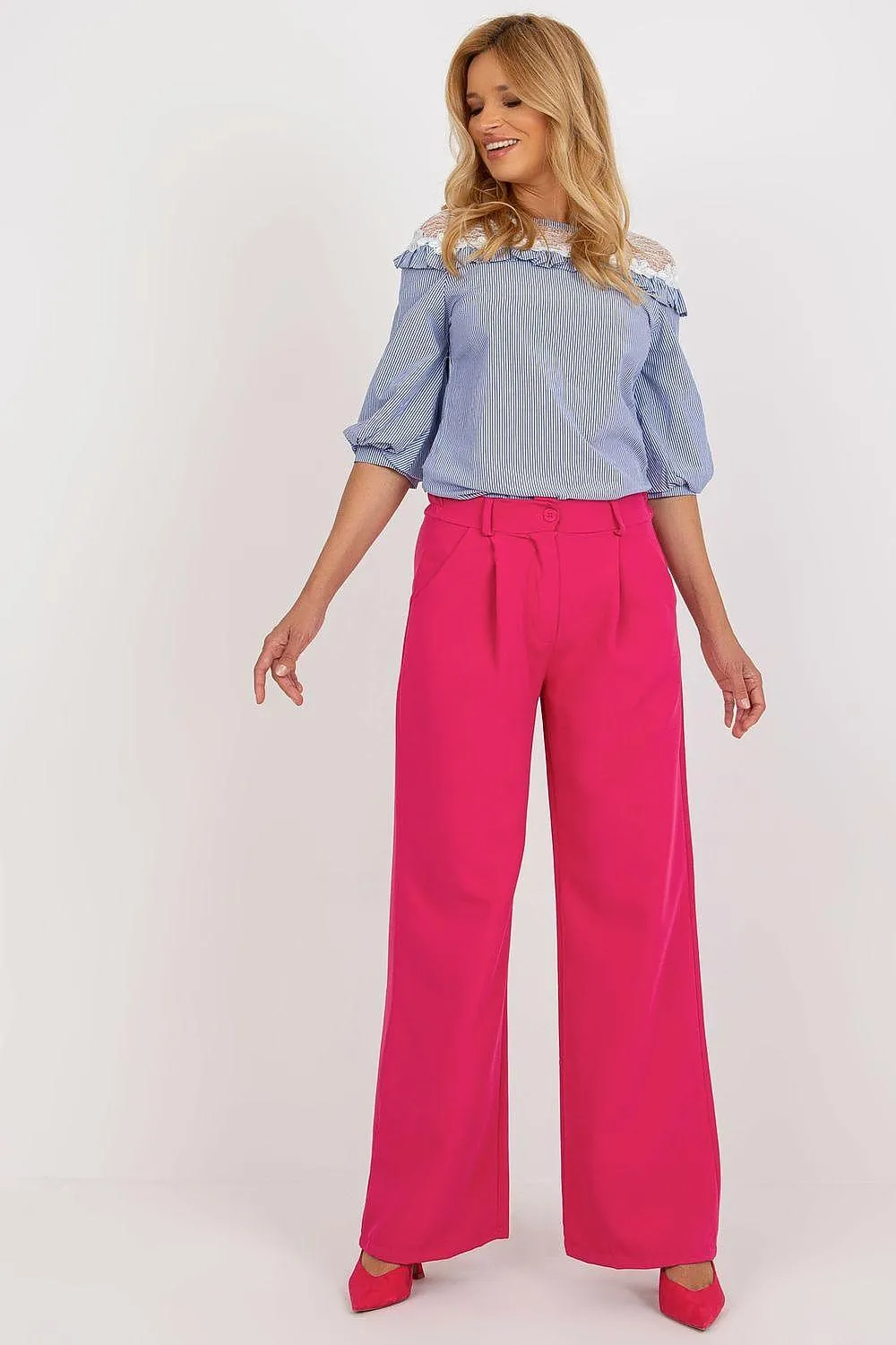 Elegant High-Waisted Pleated Trousers by Italian Moda