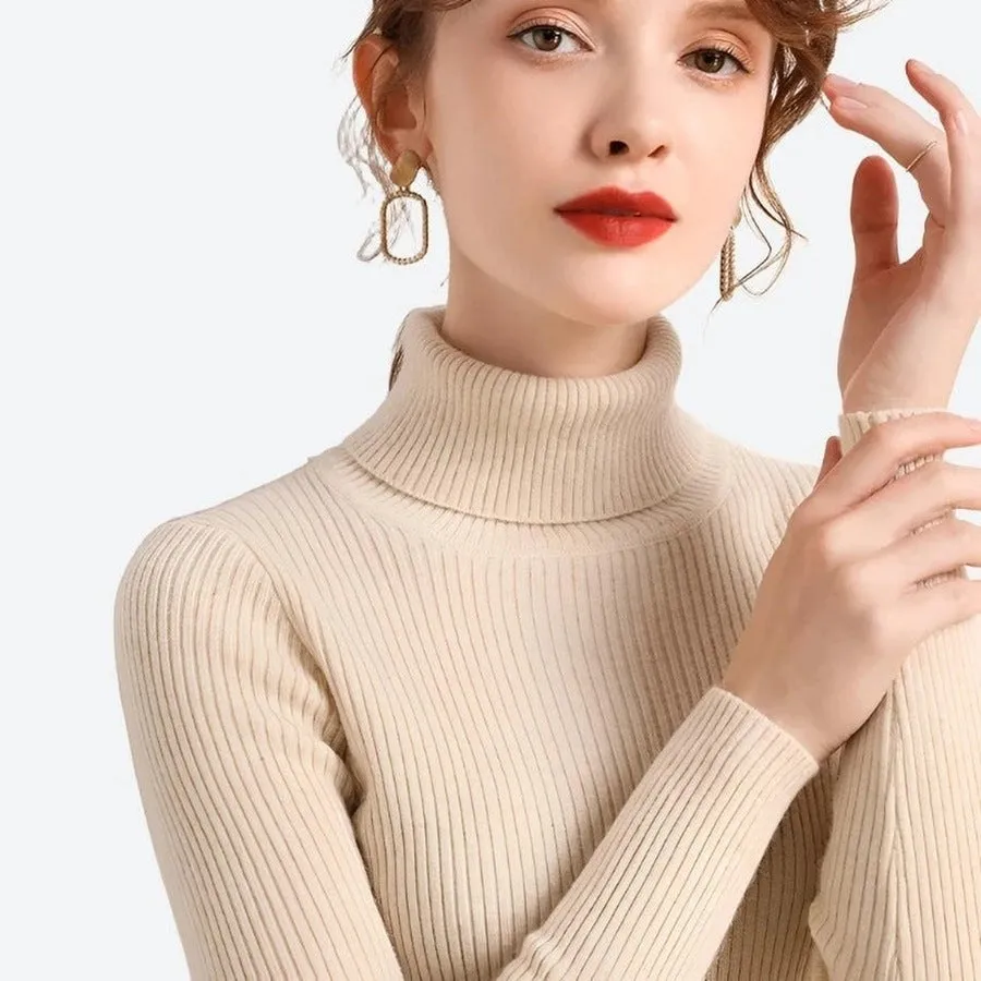 Elegant Turtleneck Ribbed Sweaters