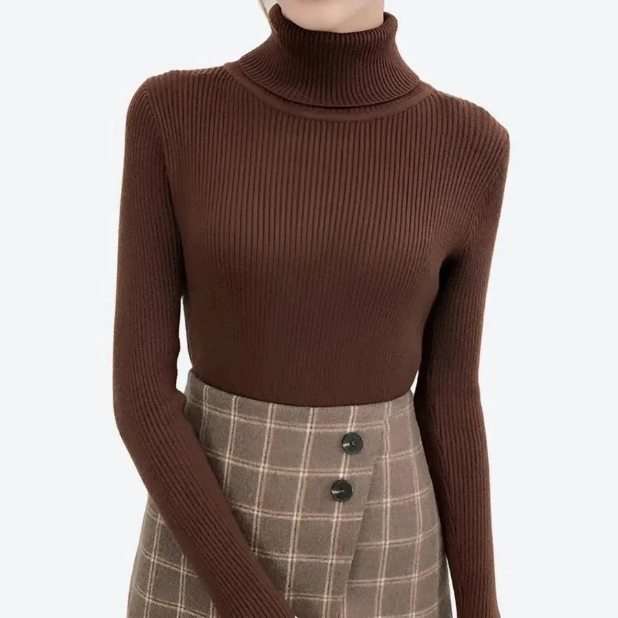 Elegant Turtleneck Ribbed Sweaters