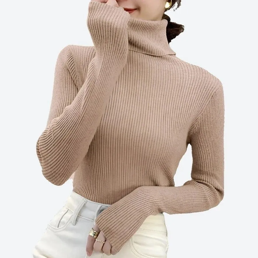 Elegant Turtleneck Ribbed Sweaters