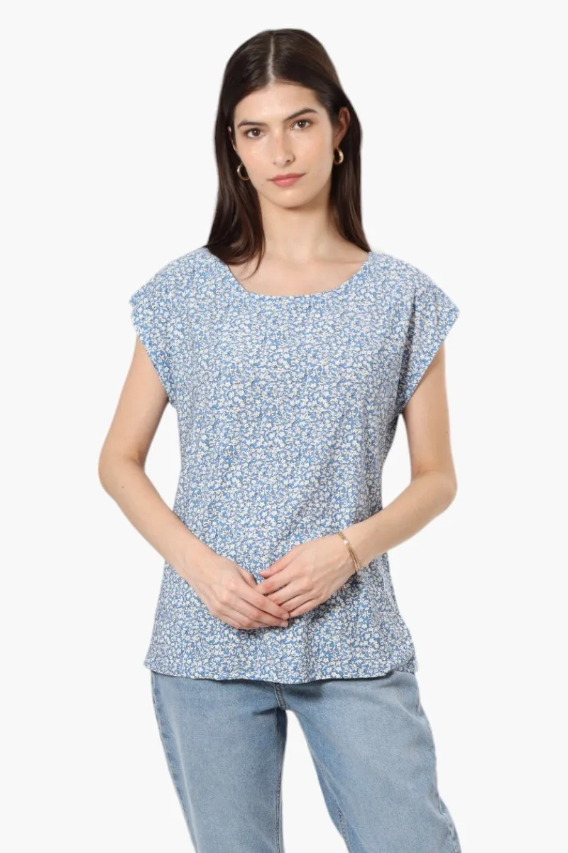 Impress Floral Cap Sleeve Blouse - Blue