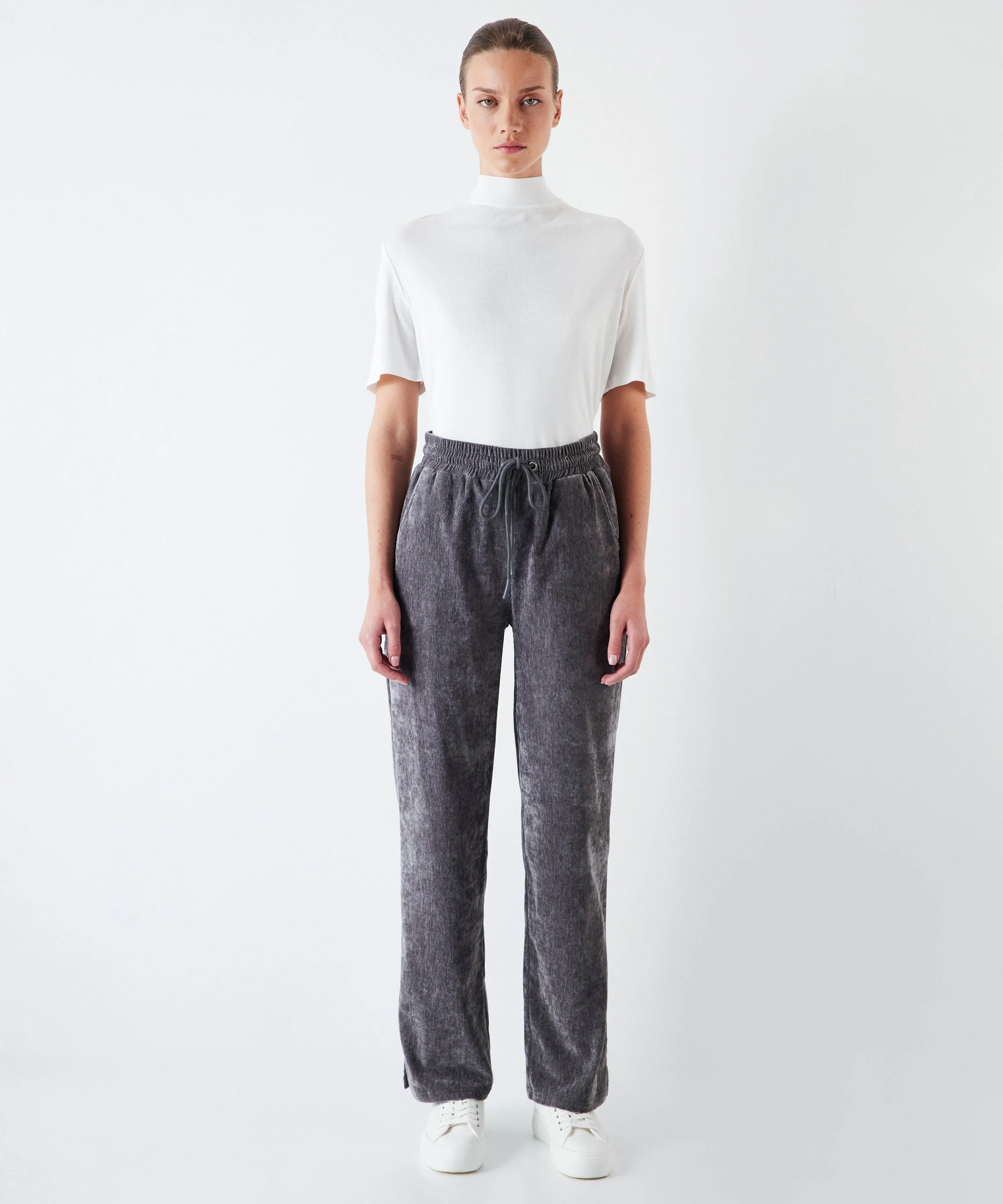 Ipekyol Relaxed Fit Trousers With Velvet Look Grey Melange