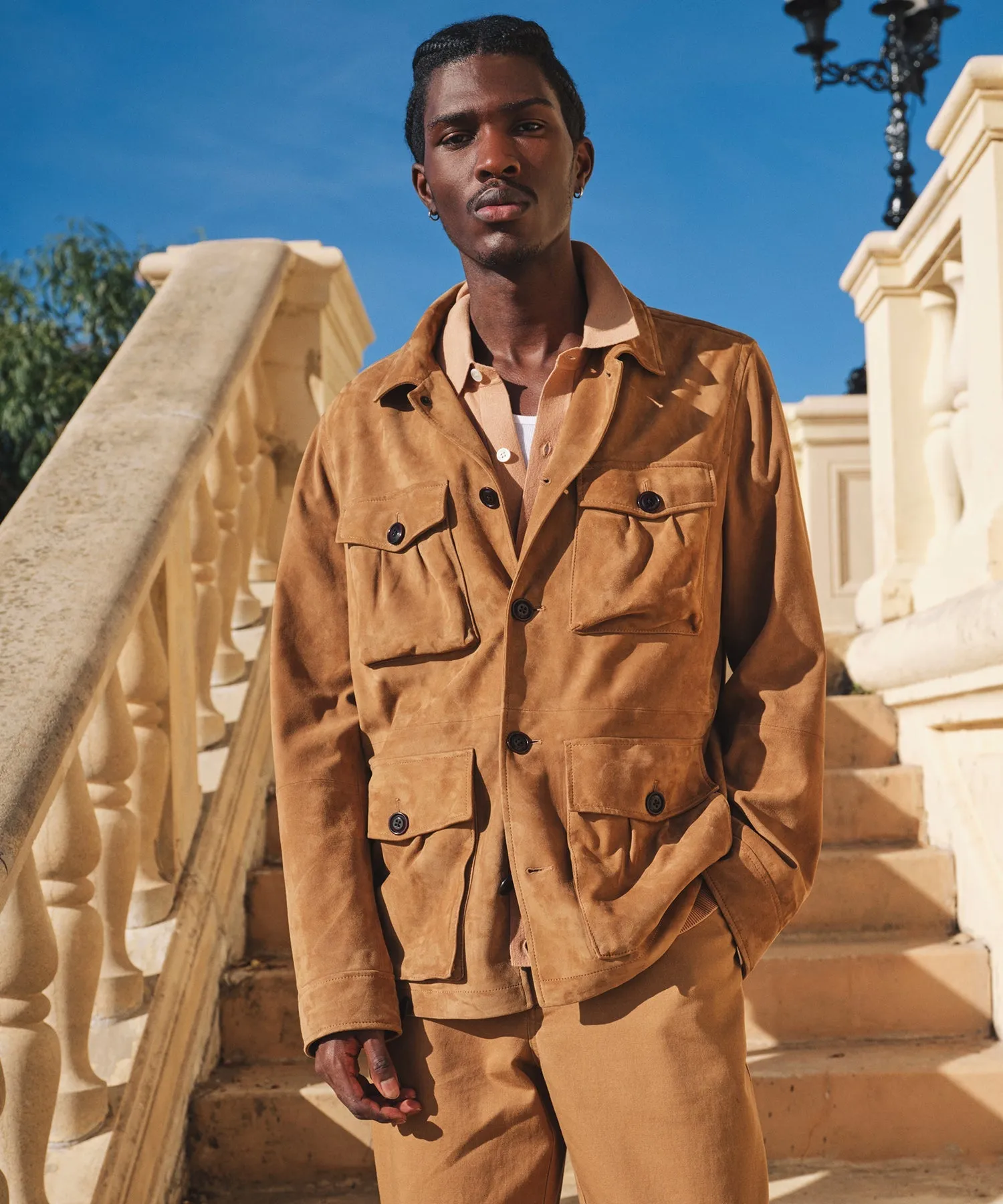 Italian Suede Field Jacket in Tan