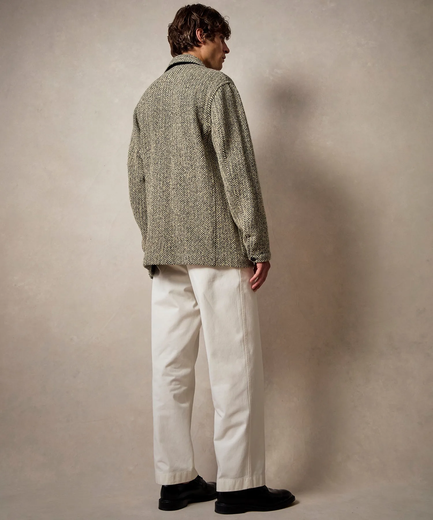 Italian Wool Walking Jacket in Cream Herringbone