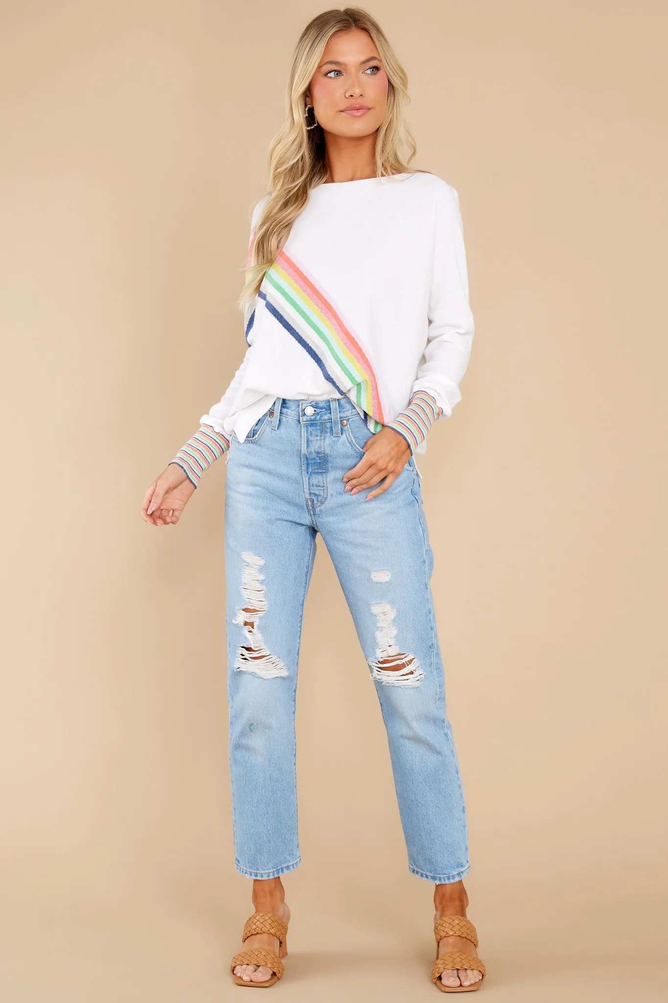 Just A Daydreamer White Rainbow Stripe Sweater