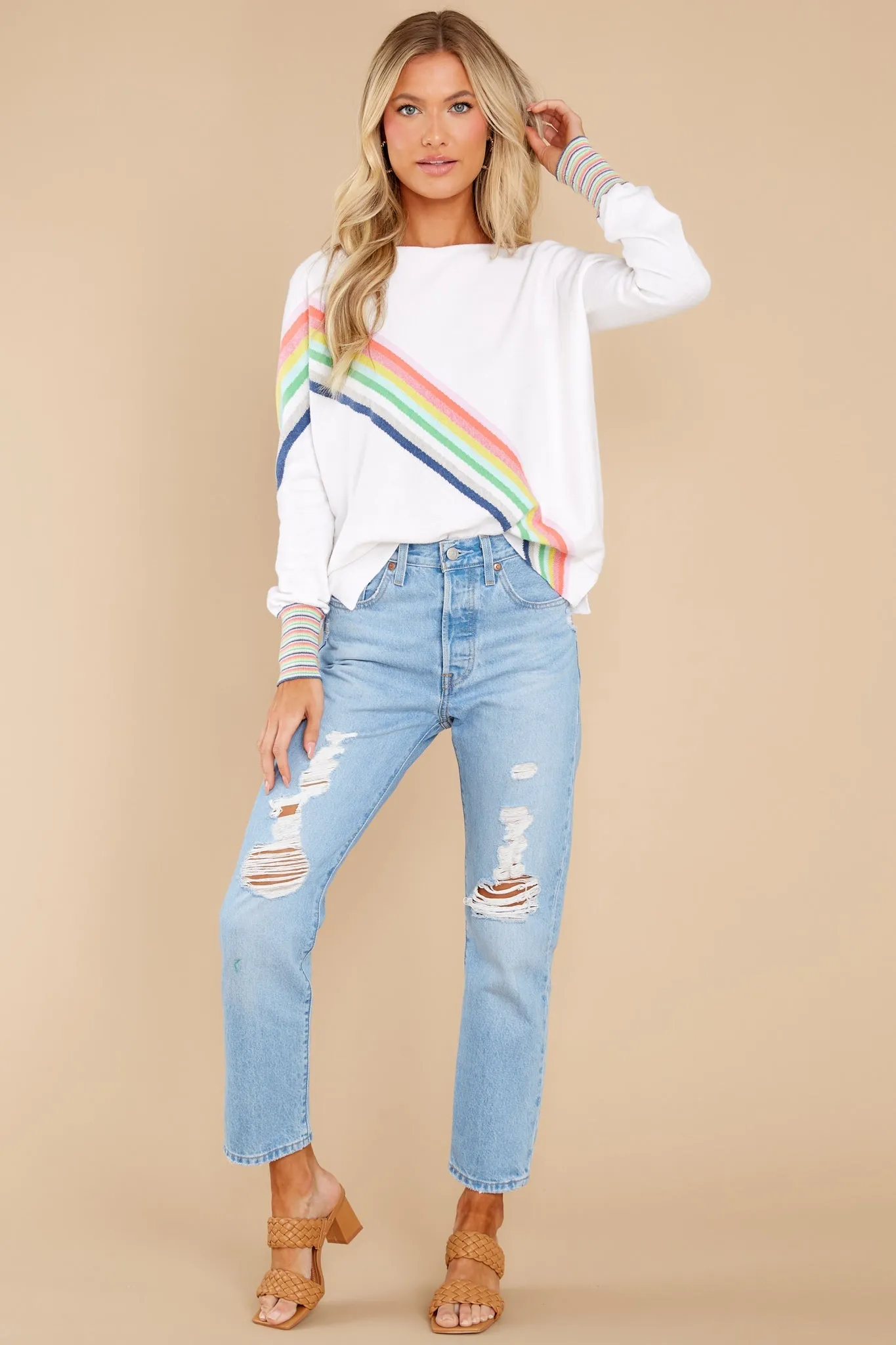 Just A Daydreamer White Rainbow Stripe Sweater