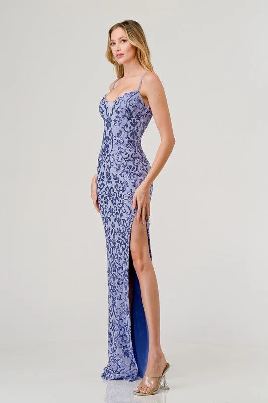 Lavender Sequin V-Neck Slip On Maxi Dress