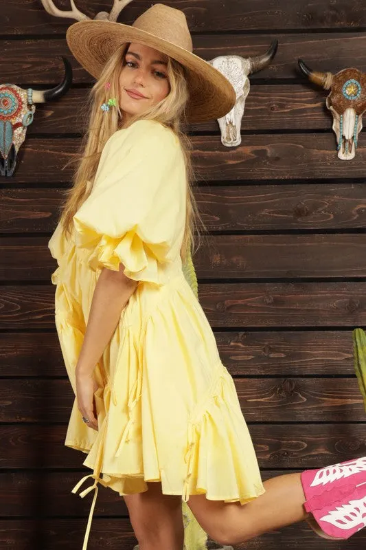 Lemon Summer Love Ruched Dress