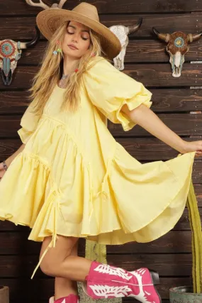 Lemon Summer Love Ruched Dress