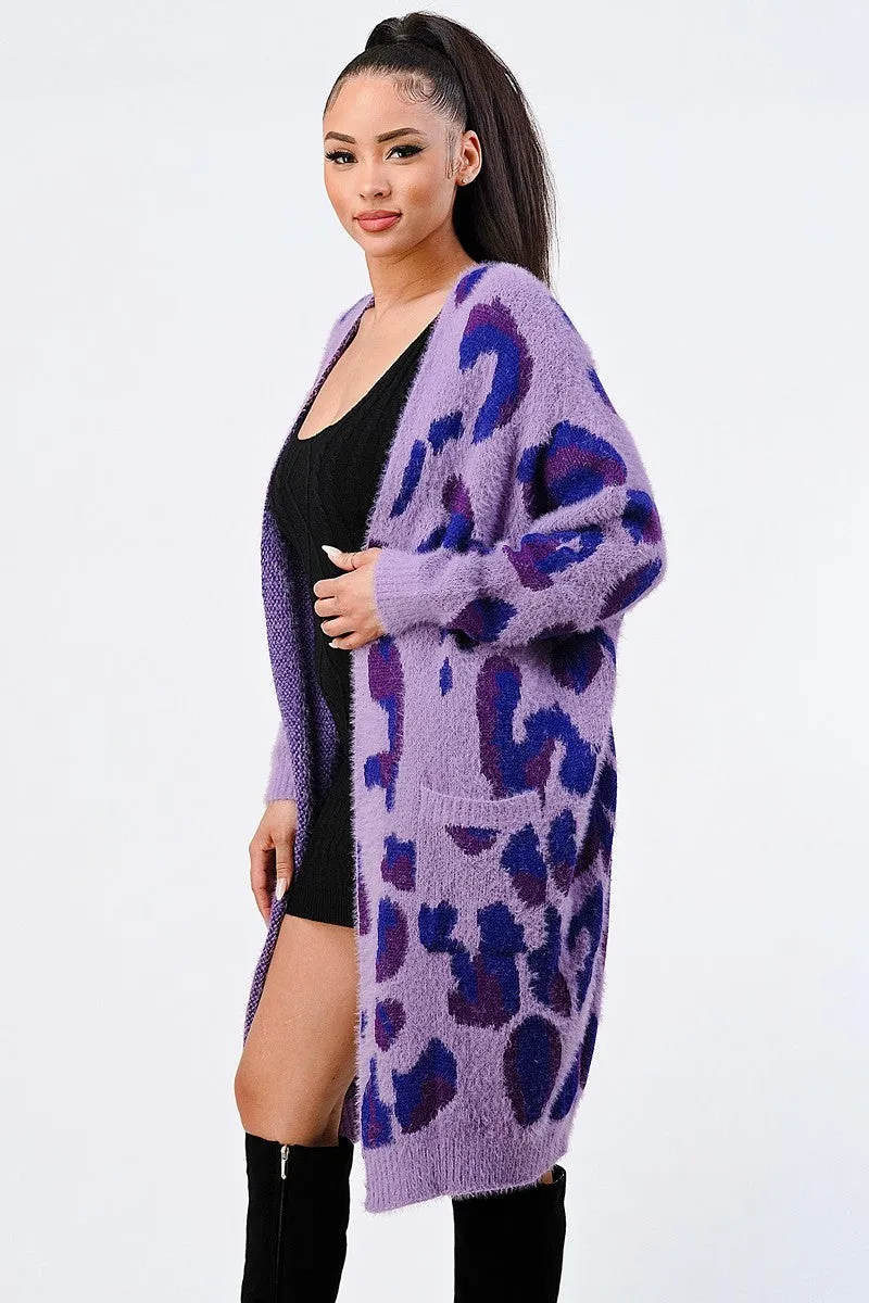 Leopard Angora Sweater Oversized Cardigan -Ships from The US