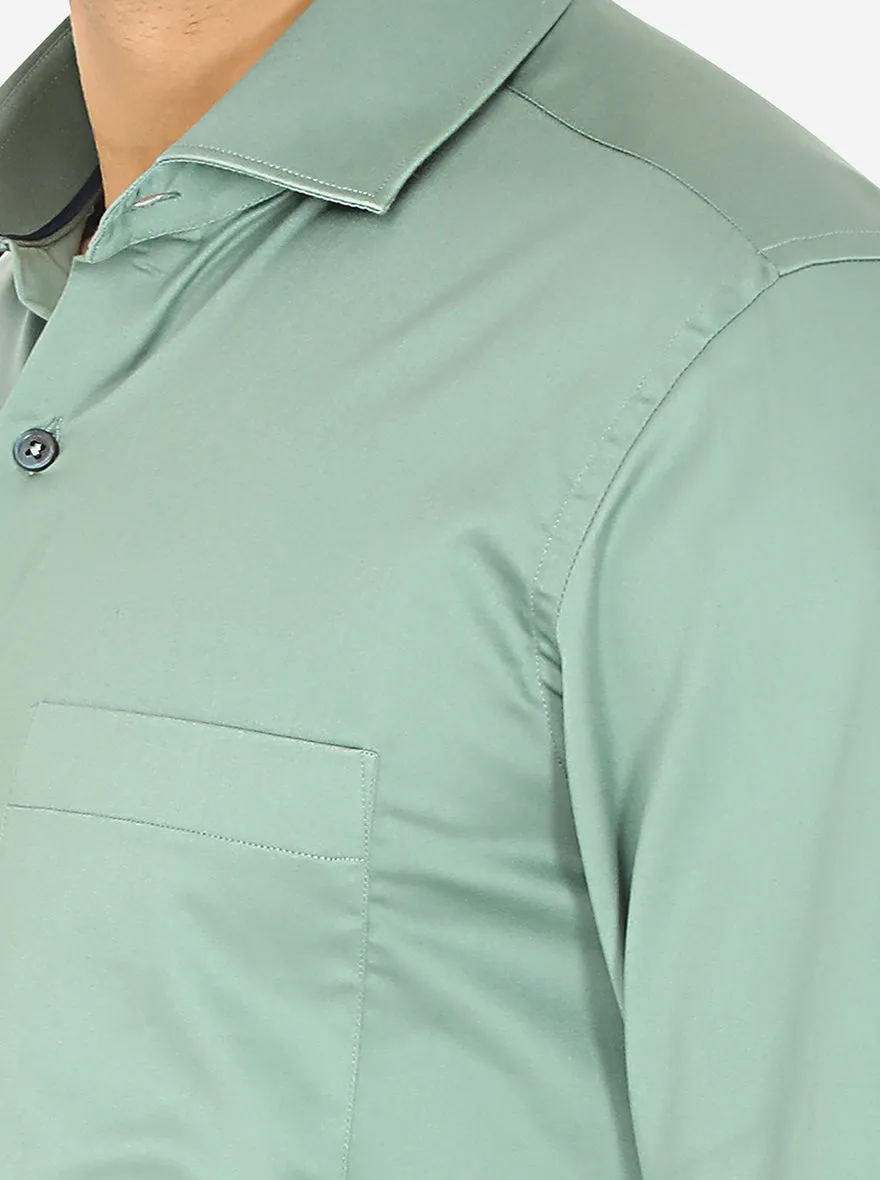 Light Green Solid Slim Fit Formal Shirt | Greenfibre