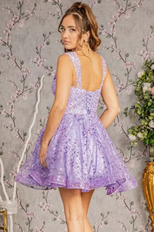 Lilac 3D Butterfly Applique Glitter Sequin Cocktail Dres