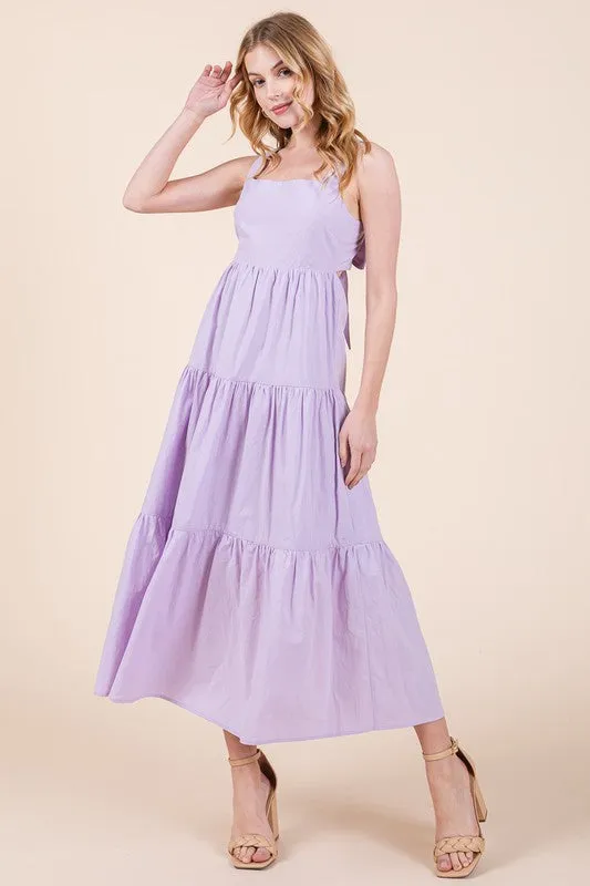 Lilac Cotton Poplin Tiered Midi Dress