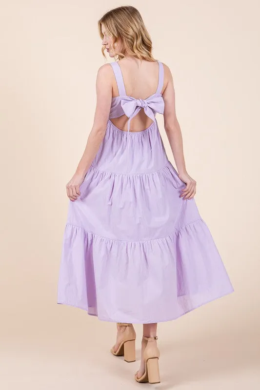 Lilac Cotton Poplin Tiered Midi Dress